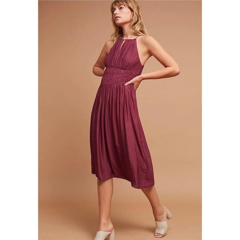 Moulinette Soeurs Anthropologie Plum Smocked Halter Dress size 8